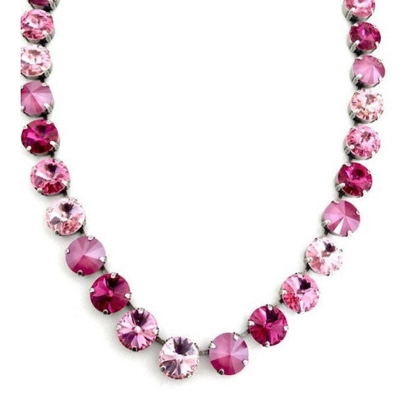 Pink Sugar • 12mm Genuine Austrian Crystal Necklace • Light Pink, Rose, Fuchsia, Hot Pink