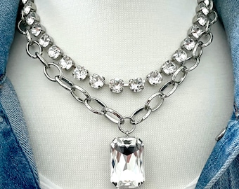 Haute Couture • 8mm Genuine Austrian Crystal Necklace  • Clear Crystal