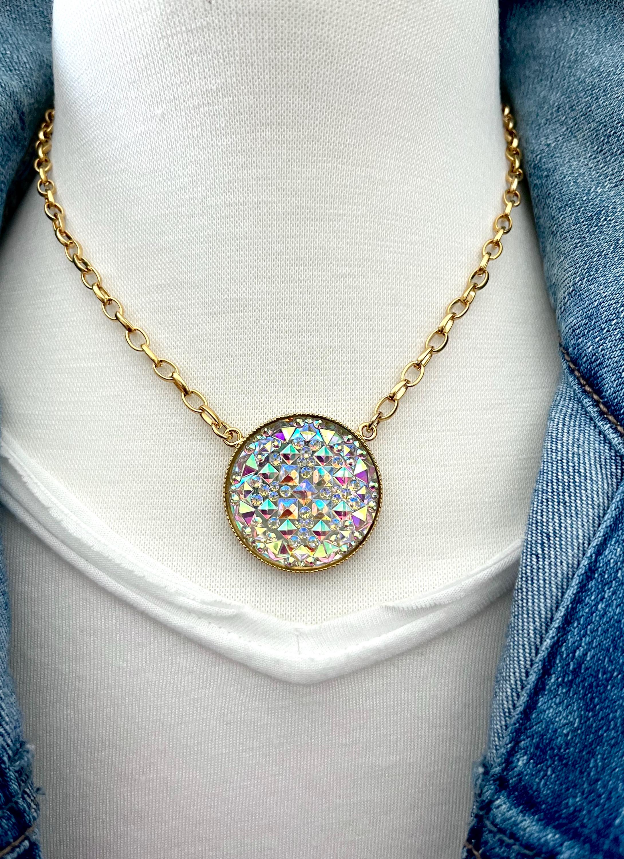 AB 30mm Genuine Crystal Medallion Necklace