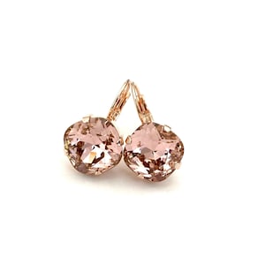 Vintage Rose 12mm Cushion Cut Genuine Austrian Crystal Lever Back Earrings