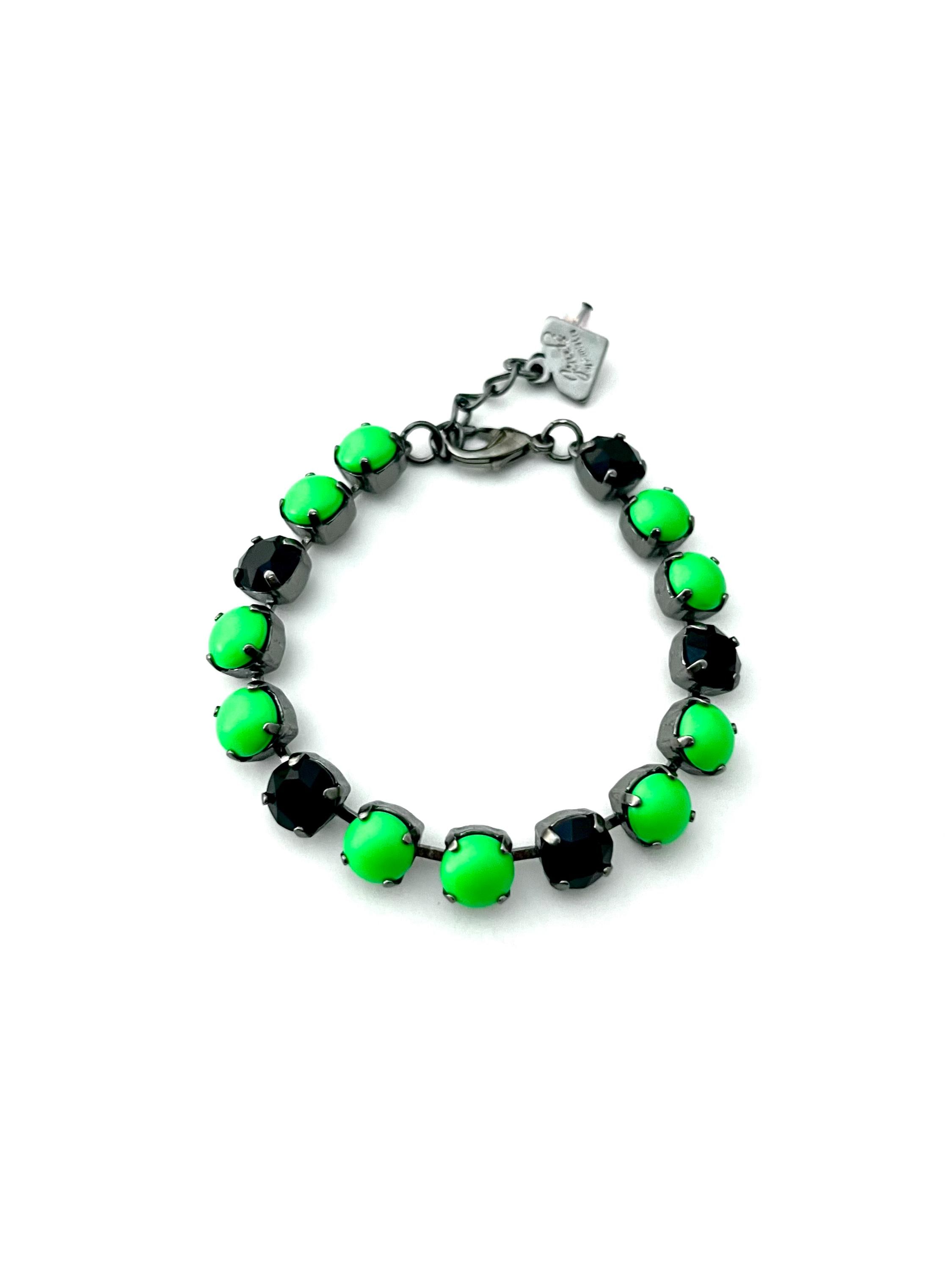 Neon Green Pearl & Black • 8mm Austrian Crystal Bracelet