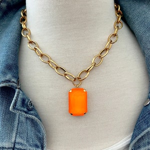 Neon Orange • Large Emerald 27x18 Genuine Crystal Necklace