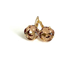 Light Colorado Topaz 12mm Cushion Cut Genuine Austrian Crystal Lever back Earrings