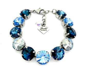 Bleu deja • 12 mm Bracelet en cristal autrichien véritable