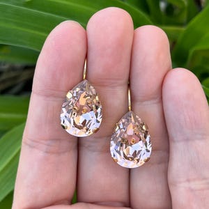 Vintage Rose 18x13mm Pear Genuine Austrian Crystal Lever back Earrings