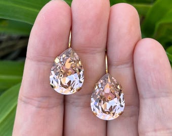 Vintage Rose 18x13mm Pear Genuine Austrian Crystal Lever back Earrings
