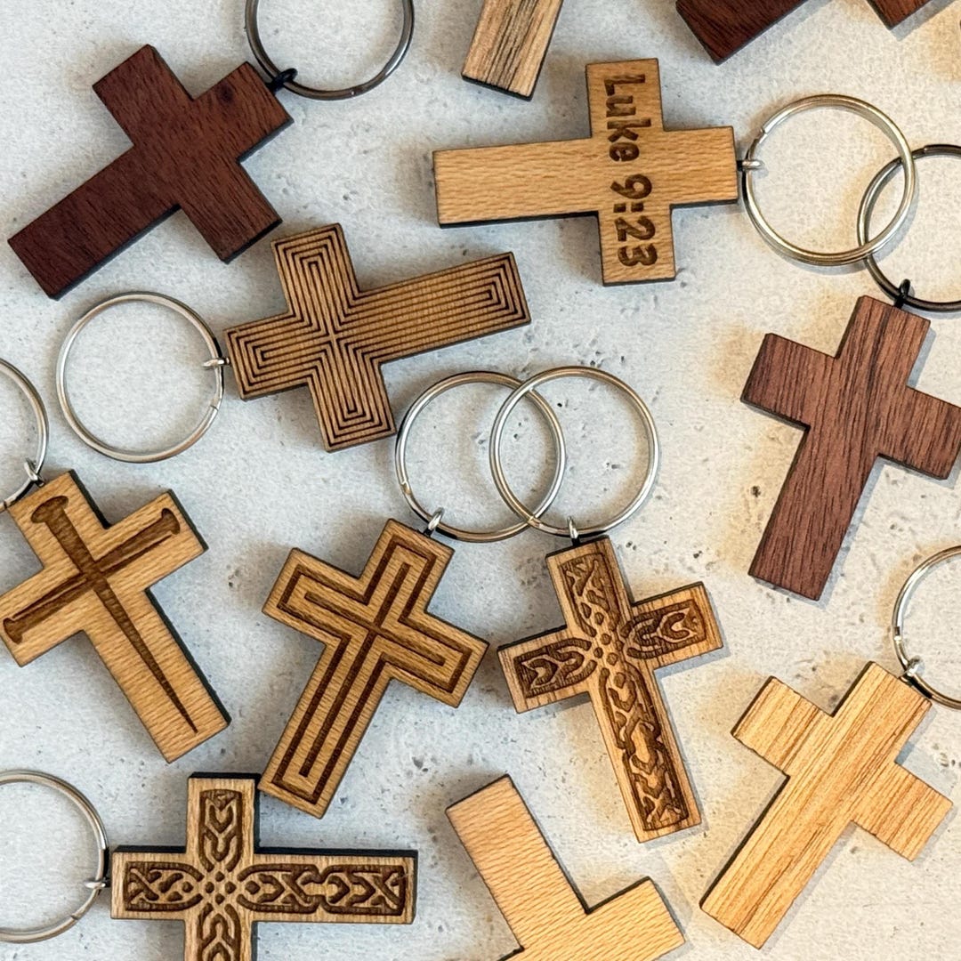 Wooden Cross Keychain – Personalized Christian Gift – Engraved Baptism ...
