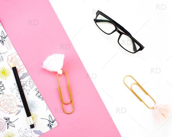 Pink And White Styled Desk Mockup Styled Stock