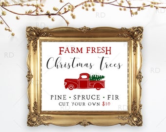 Farm Fresh Christmas Tree Sign - PRINTABLE Wall Art / Trees for sale sign / Printable Christmas tree sign / Farm fresh Christmas trees sign
