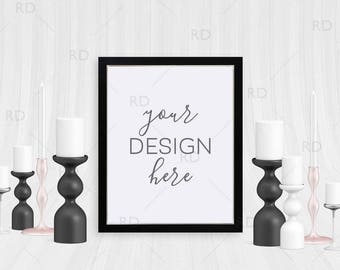 Download Free Black Frame with Candles Mockup / Styled Stock Photography / 8