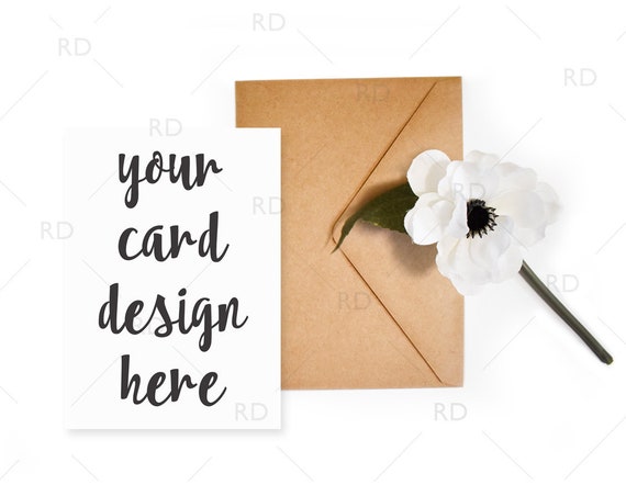 Greeting Card Mockup With White Flower 5x7 Greeting