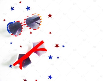 Styled Desk Mockup 4th Of July Themed / Styled Stock Photography / Mockup / Styled Photo for Blog Website / Red White and Blue Sunglasses