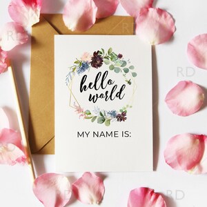 Baby Namen Ankündigung Karte zum ausdrucken - DRUCKBARE Card Art / Baby Namen Bekanntgabe / Namen Bekanntgabe 5x7 / Baby Girl Name mit Kranz