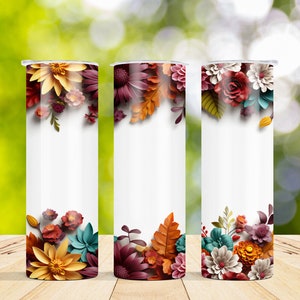 Motivo floreale autunnale Confine con fiori colorati autunnali / 20 oz Skinny Tumbler Wrap Sublimation Design - Disegni dritti e affusolati