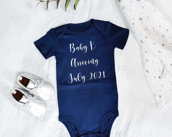 Neutral Pregnancy Announcement Mockup with Navy Blue Outfit / Baby Outfit Pregnancy Announcement / Baby Arriving in 2021 Announcement