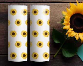 Seamless Sunflowers Pattern / 20oz Skinny Tumbler Wrap Tumbler Templates - Straight, Tapered and 12x12