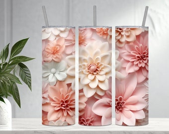 Pink Peony 3D Flowers Tumbler Wrap Pattern / 20oz Skinny Tumbler Wrap Tumbler Templates - Straight and Tapered