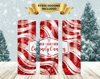 Old Fashioned Candy Canes Tumbler Wrap / 20 oz Skinny Tumbler Wrap Sublimation - Straight and Tapered Design / Christmas Design