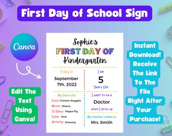 First day of school custom sign - PRINTABLE art / Custom first day of school sign / School chart / Custom first day printable / Child chart