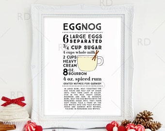 Eggnog Cocktail Recipe - PRINTABLE Wall Art / Holiday Drink Recipes Wall Art / Mixed Drinks Printable / Holiday Drink Recipes / Christmas