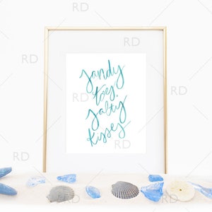 Sandy Toes and Salty Kisses - PRINTABLE Wall Art / Nautical Wall Print / Beach art print / Beach Quote / Hand Drawn Lettering Beach Art