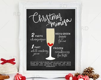 Christmas Mimosa HOLIDAY Cocktail with Recipes - PRINTABLE Wall Art / Holiday Drinks Recipe Chalkboard / Chalkboard / Christmas Wall Art