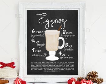 Eggnog HOLIDAY Cocktail with Recipes - PRINTABLE Wall Art / Holiday Drinks Recipe Chalkboard / Eggnog Chalkboard Recipe / Christmas Wall Art