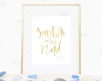 Sunshine on my Mind - PRINTABLE Wall Art / Nautical Wall Print / Beach art print / Beach Quote / Sun Quote / Hand Drawn Lettering Beach Art
