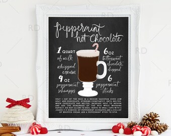 Peppermint Hot Chocolate HOLIDAY Cocktail Recipe - PRINTABLE Wall Art / Holiday Drink Recipe Chalkboard / Christmas Wall Art / Hot Cocoa