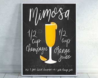 Mimosa Chalkboard Cocktail with Recipe - PRINTABLE Wall Art / Cocktails Mixed Drinks Wall Art / Hand Drawn Cocktails / Cocktails Printable