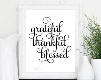 Grateful Thankful Blessed - PRINTABLE Wall Art / Grateful Wall Print / Grateful Printable / Typography / 2 for 1 Printable / Autumn Print