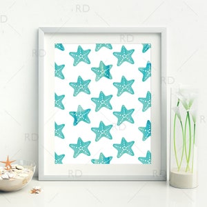 Starfish Watercolor - PRINTABLES / 3 for price of 1 / beach wall art / nautical art / watercolor art / Starfish Pattern / Starfish Wall Art
