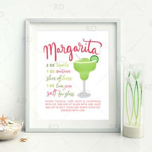 Cocktail Margarita avec recette - Art mural à imprimer / Art mural cocktails / cocktails dessinés à la main / Impressions cocktails / 2 pour 1 !