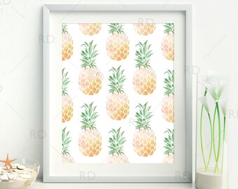 Pineapple Watercolor - PRINTABLES / beach wall art / nautical art / watercolor art / Pineapple Pattern / Pineapple Wall Art / Fruit Art