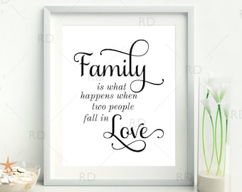 Family is what happens when two people fall in love - PRINTABLE Wall Art / Family is what happens quote print / Family quote / 2 for 1 print