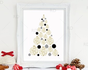 Christmas Ornaments in Shape of Christmas Tree - PRINTABLE Wall Art / Christmas Tree Printable / 2 Prints for Price of 1! / Christmas Print