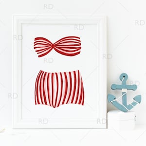 Vintage 1920s Bathing Suit Drawing - PRINTABLE Wall Art / Summer Vintage Wall Art / Vintage 20s Wall Art / Hand Drawn Bathin Suit Vintage