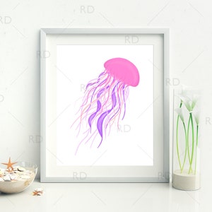 Jellyfish with Pinks and Purples - PRINTABLE Wall Art / Hand Drawn Jellyfish Printable / Wall Art / Ocean Art / Nautical / Underwater Life