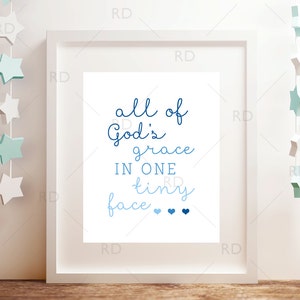 All of God&#39;s grace in one tiny face - PRINTABLE Wall Art / All of God&#39;s grace Quote Art / Three for One Printable: Blues, Pinks and Purples
