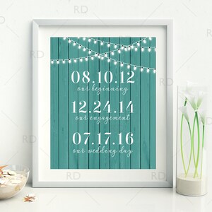 Important Dates PRINTABLE Wall Art Personalized Anniversary Gift / Wedding Gift / Children Birth Dates / Wood Background You Choose Color image 1