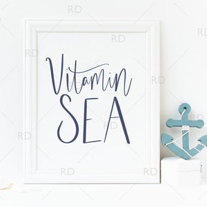 Vitamin Sea - PRINTABLE Wall Art / Nautical Wall Print / Beach art print / Beach Quote / Sea Ocean Quote / Hand Drawn Lettering Beach Art