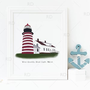 West Quoddy Head Light Maine Lighthouse - PRINTABLE Wall Art / Nautical print / Ocean Nautical art print / Lighthouse Art / Lighthouse Print