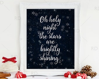 Oh holy night the stars are brightly shining - PRINTABLE Wall Art / Oh holy night print / Snowy Night Sky / Christmas Lyrics Printable