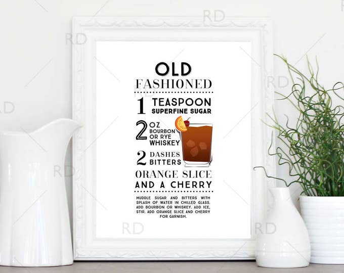 Old Fashioned Cocktail Recipe PRINTABLE Wall Art / Cocktail - Etsy