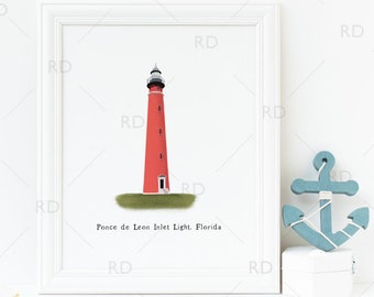 Ponce de Leon Inlet Lighthouse Florida - PRINTABLE Wall Art / Nautical print / Ocean Nautical art print / Lighthouse Art / Lighthouse Print