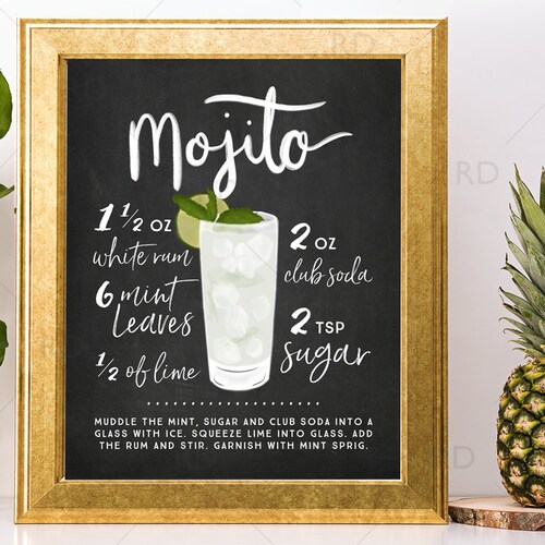 Mojito Chalkboard Cocktail With Recipe PRINTABLE Wall Art / - Etsy