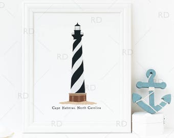 Cape Hatteras North Carolina Lighthouse - PRINTABLE Wall Art / Nautical print / Ocean Nautical art print / Lighthouse Art / Lighthouse Print