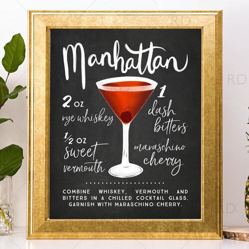 Old Fashioned Chalkboard Cocktail With Recipe PRINTABLE Wall | Etsy