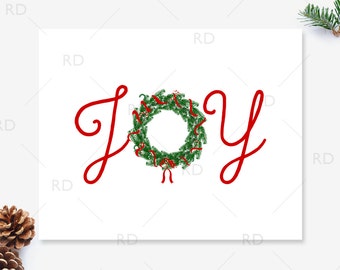 Joy - PRINTABLE Wall Art With Christmas Wreath / Holiday printable / Christmas Printable / Christmas joy printable / Xmas Joy Art