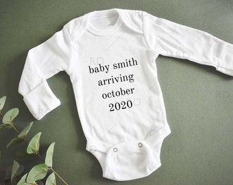 Neutral Pregnancy Announcement Mockup with Eucalyptus / Baby Outfit Pregnancy Announcement / Baby Arriving in 2021 Announcement Mockup